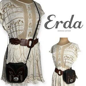 Rare vintage Erda Urban Cowboy western deerskin leather crossbody belt bag